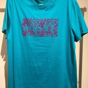 Versace Teal and Purple Logo Tee